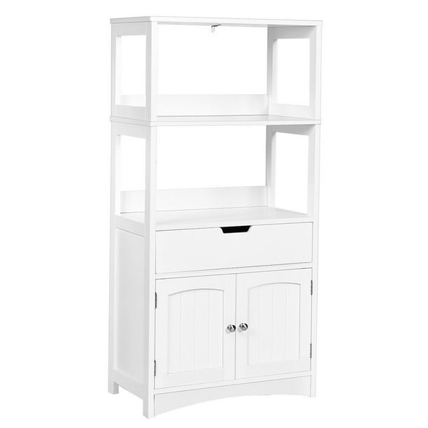 Gymax Bathroom Storage Cabinet with Drawer Shelf Cupboard, White ...