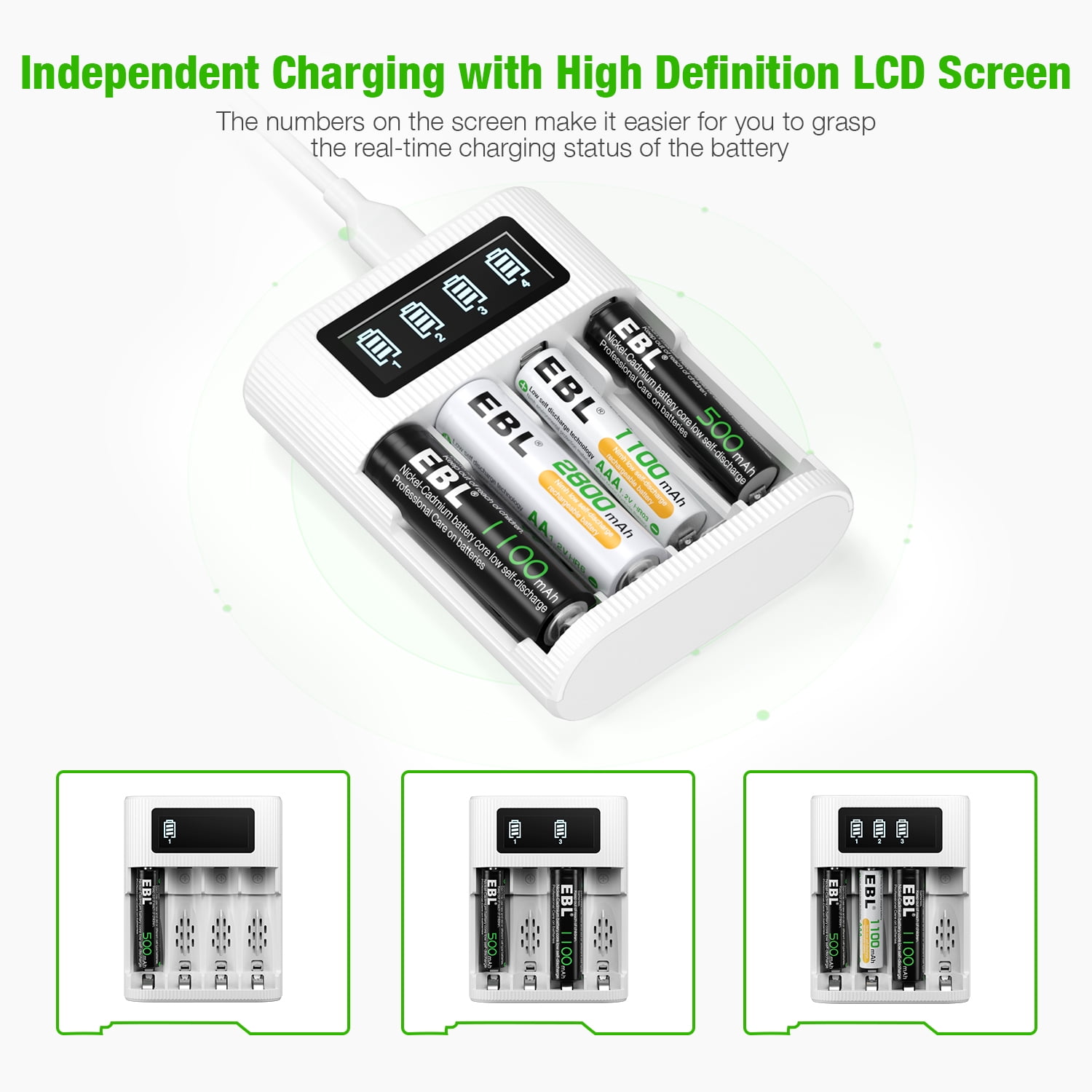 EBL 8-Pack 2800mAh AA Rechargeable Batteries + LCD Battery Charger