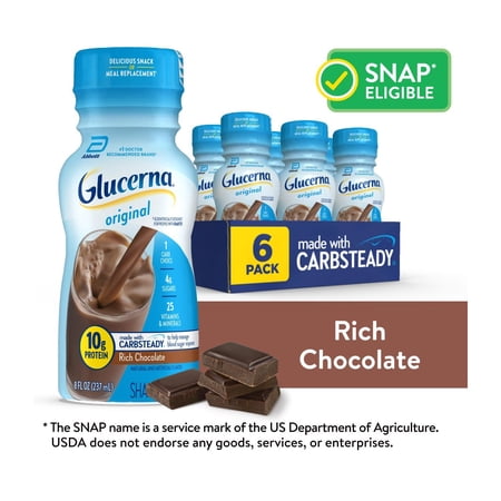 Glucerna Original Diabetic Protein Shake, Rich Chocolate, 8 fl oz Bottle, 6 Count