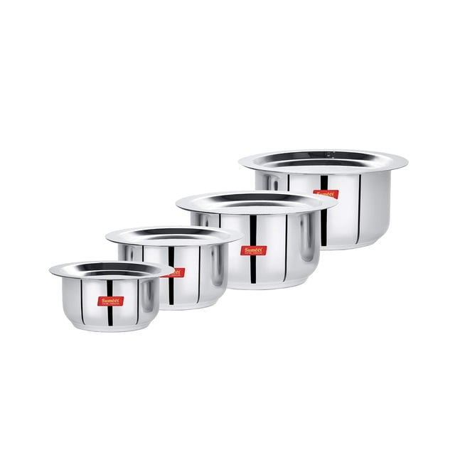 Juego de utensilios de cocina Sumeet de acero inoxidable mini a pequeño con tapas, 4 unidades