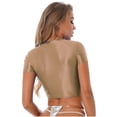 thumbnail image 2 of Haitryli Women's Oil Glossy Workout Crop Tops Fitted Yoga Running Shirts Casual Short Sleeve T-shirt Coffee XL, 2 of 7