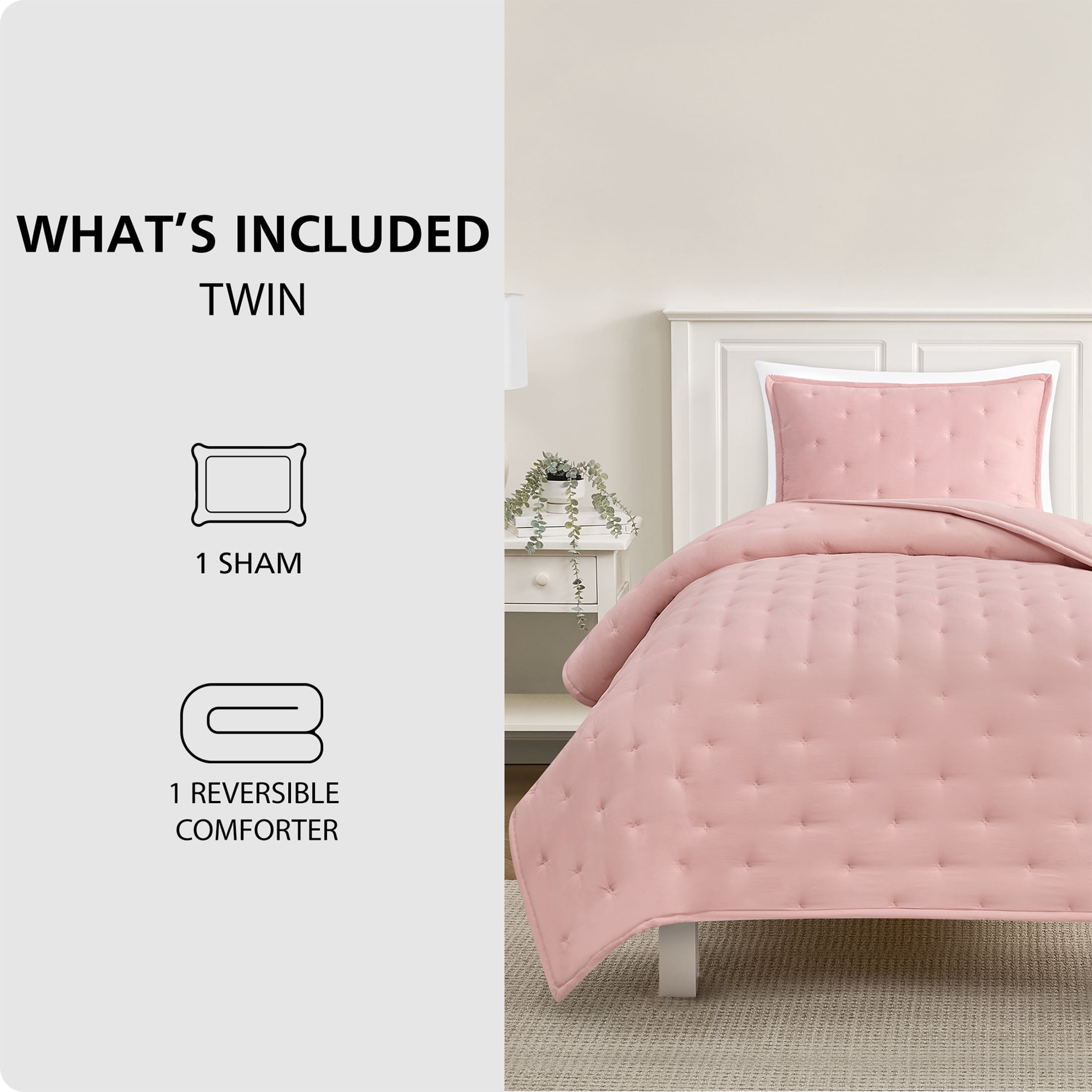 Mainstays Twin/Twin XL Comforter Set, All-Season, 2-Piece, Pink