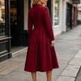 thumbnail image 6 of Karymi Stand‑Collared V‑Neck Long‑Sleeve Solid Midi Dresses for Women, High‑Waist A‑Line Formal Dress, 6 of 6