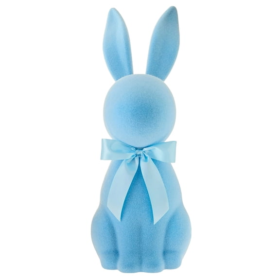 Artificial Flocked Easter Bunny Figurine - Easter Rabbit Statue with Satin Bow | Decorative Tabletop Accents for Spring & Holiday Celebrations