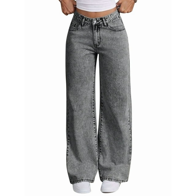 Jeans Rectos para Mujer, Cintura Alta, Pierna , Holgados, Elásticos, Estilo Boyfriend, Holgados, para Mujer Lavar la Ceniza S