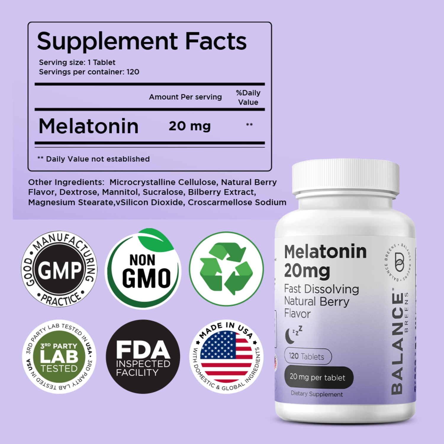 Melatonin 20mg, 120 Tablets - Natural Sleep Aid