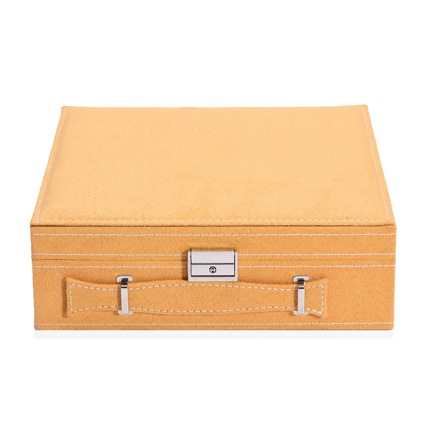 Mustard Velvety Briefcase Style 2-Tier Jewelry Organizer Box Anti-Tarnish 
