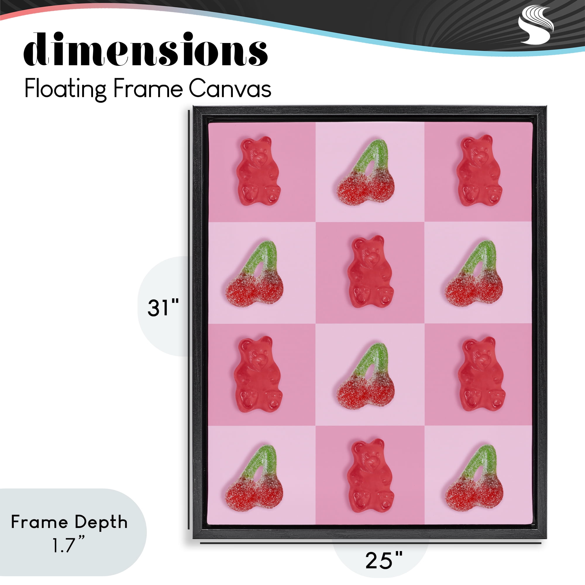 Stupell Industries Gummy Bears and Cherries Grid Black Framed Floater Canvas Wall Art, design by LISH Creative