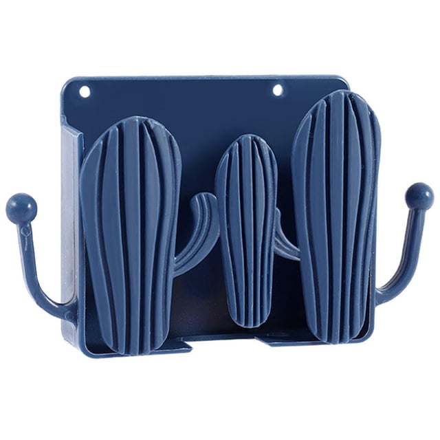 Wall Mounted Cactus Storage Box Punch-free Self-adhesive Remote Controller Mobile Phone Charging Organizer Holder Household Hook Dark Blue