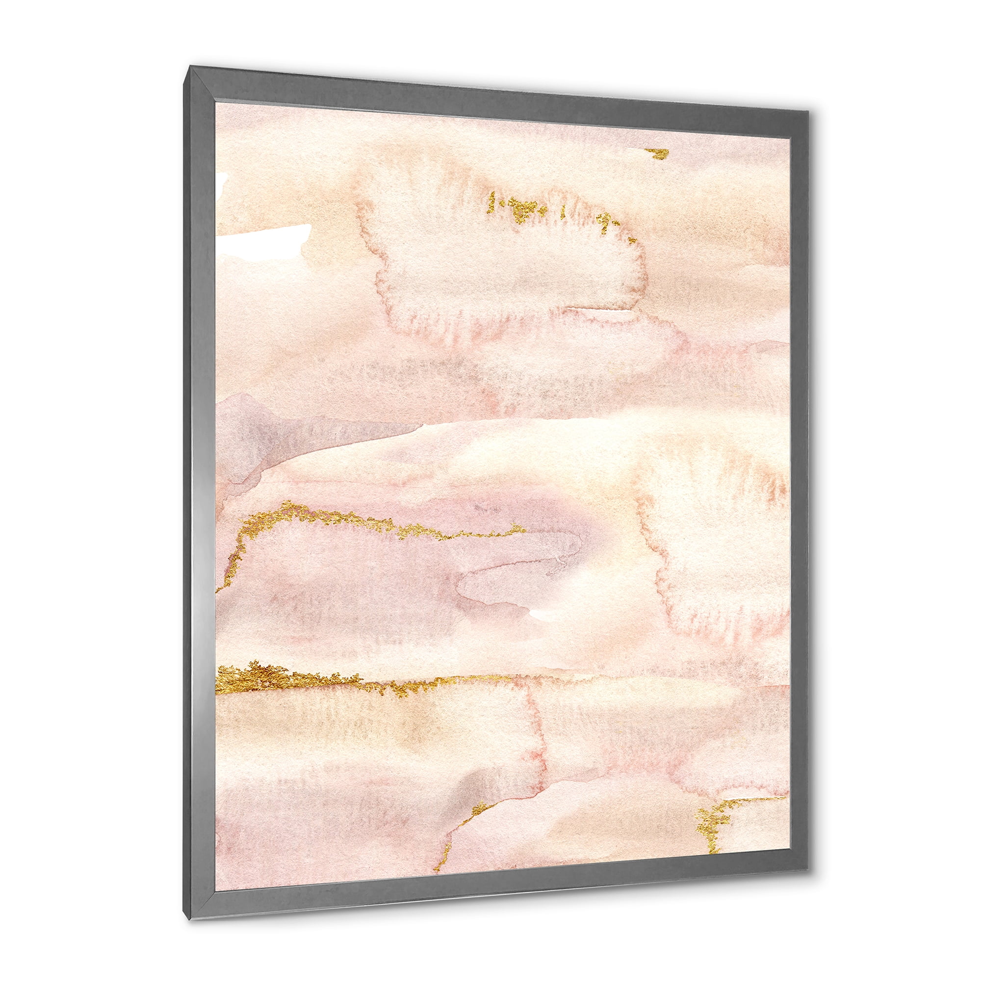 Designart 'Pastel Abstract With Beige Pink and Yelllow Spots' Modern Framed Art Print