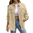 thumbnail image 1 of GDREDA Veste en Jean Déchirée à Franges pour Femmes, Délavée, Boutonnée, Effilochée, avec Poche, Kaki, 1 of 6