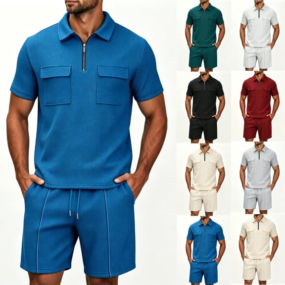 Zenithor Men's 2 Piece Men's 2 Piece Summer Outfit Soft Quarter Zip Pullover Shirt and Shorts Set Casual Vacation Beach Tracksuit M-3XL, Army Green