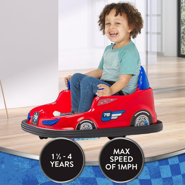 Kid Trax 6V Bumper Car Ride-On Toy, Red, 360° Spin with LED Lights