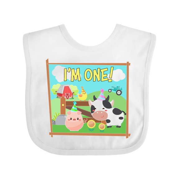 Inktastic I'm One Farm Animals Wearing Birthday Party Hats Boys or Girls Baby Bib