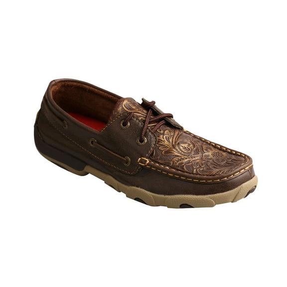 Women's Twisted X WDM0070 Driving Moc Brown/Emboss Flower Leather 9 M