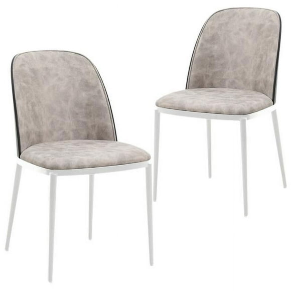 LeisureMod TWCBL18CH2 Tule Mid-Century Modern Dining Side Chair with Suede Seat & White Powder-Coated Steel Frame&#44; Black & Charcoal - Set of 2