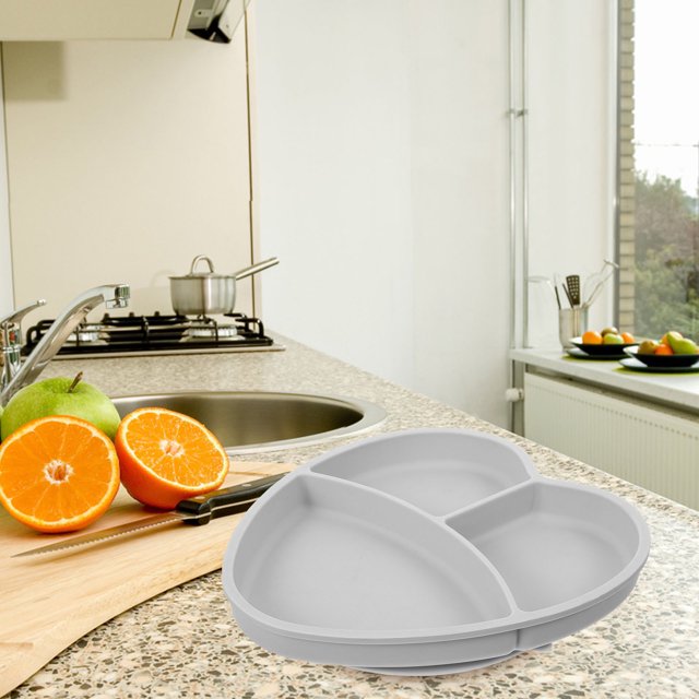 LIFKOME Toddler Plates Suction Cup Plate Heart Shaped Food Plate Dark Grey Silicone 1Pack 8.7X8.1X1.1In