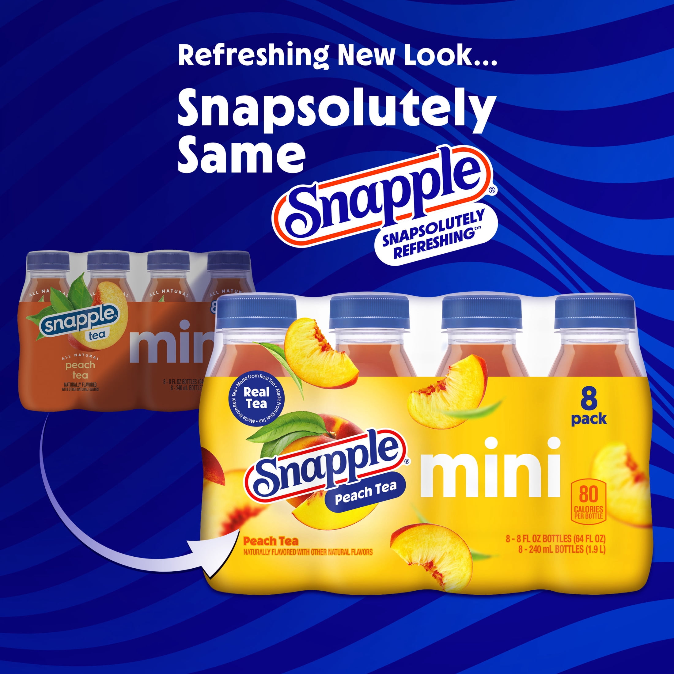 (3 pack) Snapple Natural Peach, Bottled Tea Drink, 8 fl oz, 8 Mini Bottles