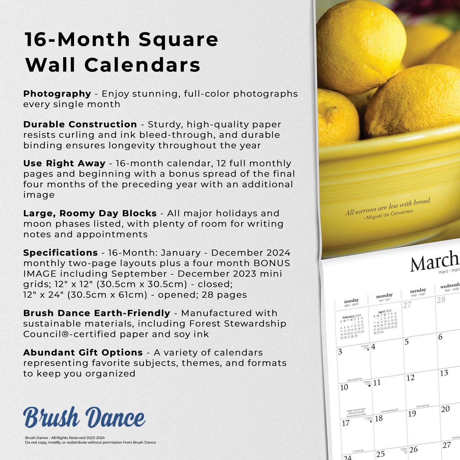 Brush Dance Mindful Eating 2024 12x24 Inch Square Wall Calendar, 9781975469993