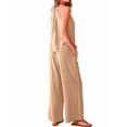 thumbnail image 4 of Women'S Hollow Out Halter Neck Sleeveless Top & Wide Leg Pants, Summer Casual Outfit Set Khaki L, 4 of 9