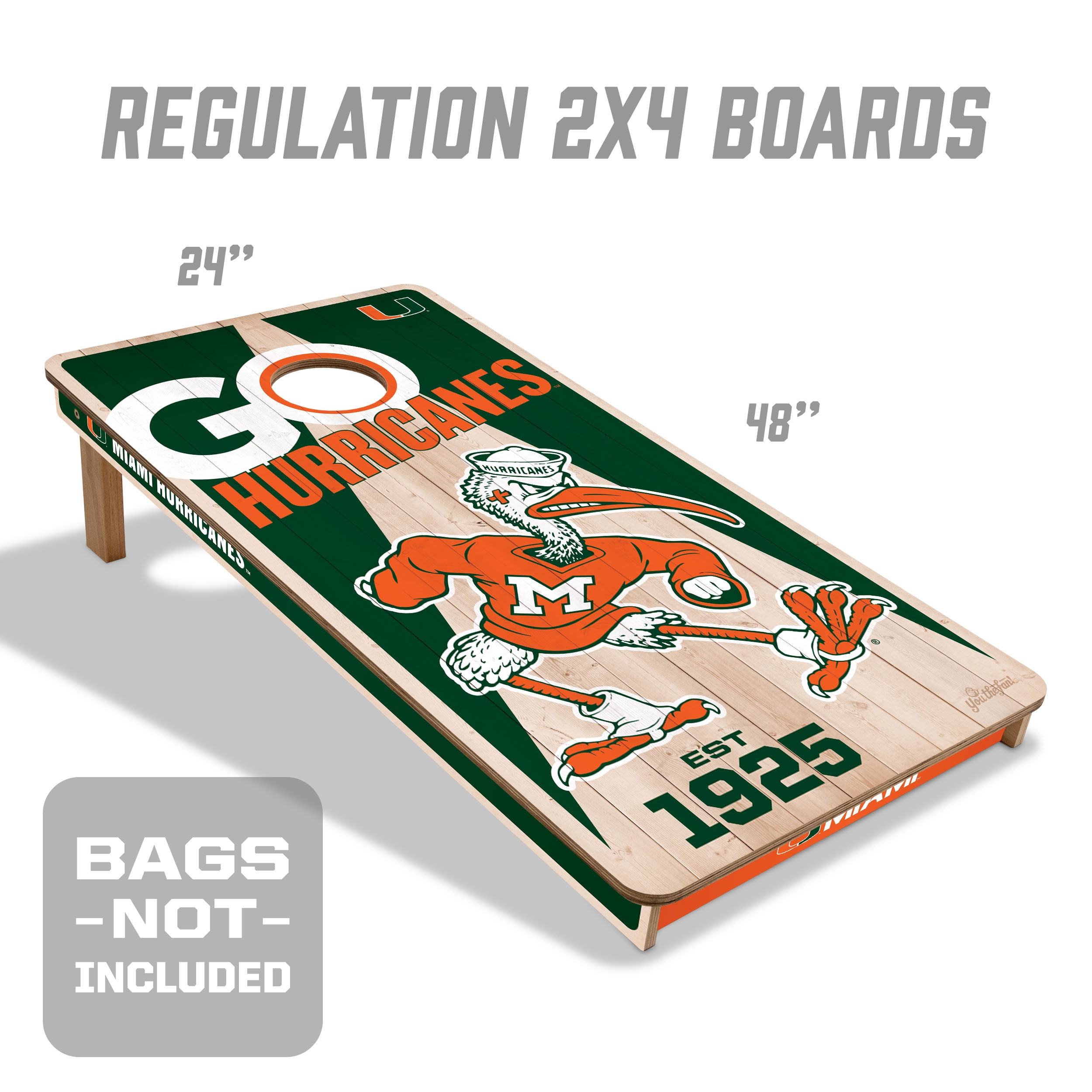 YouTheFan NCAA Miami Hurricanes 2' x 4' Cornhole Game No Bags