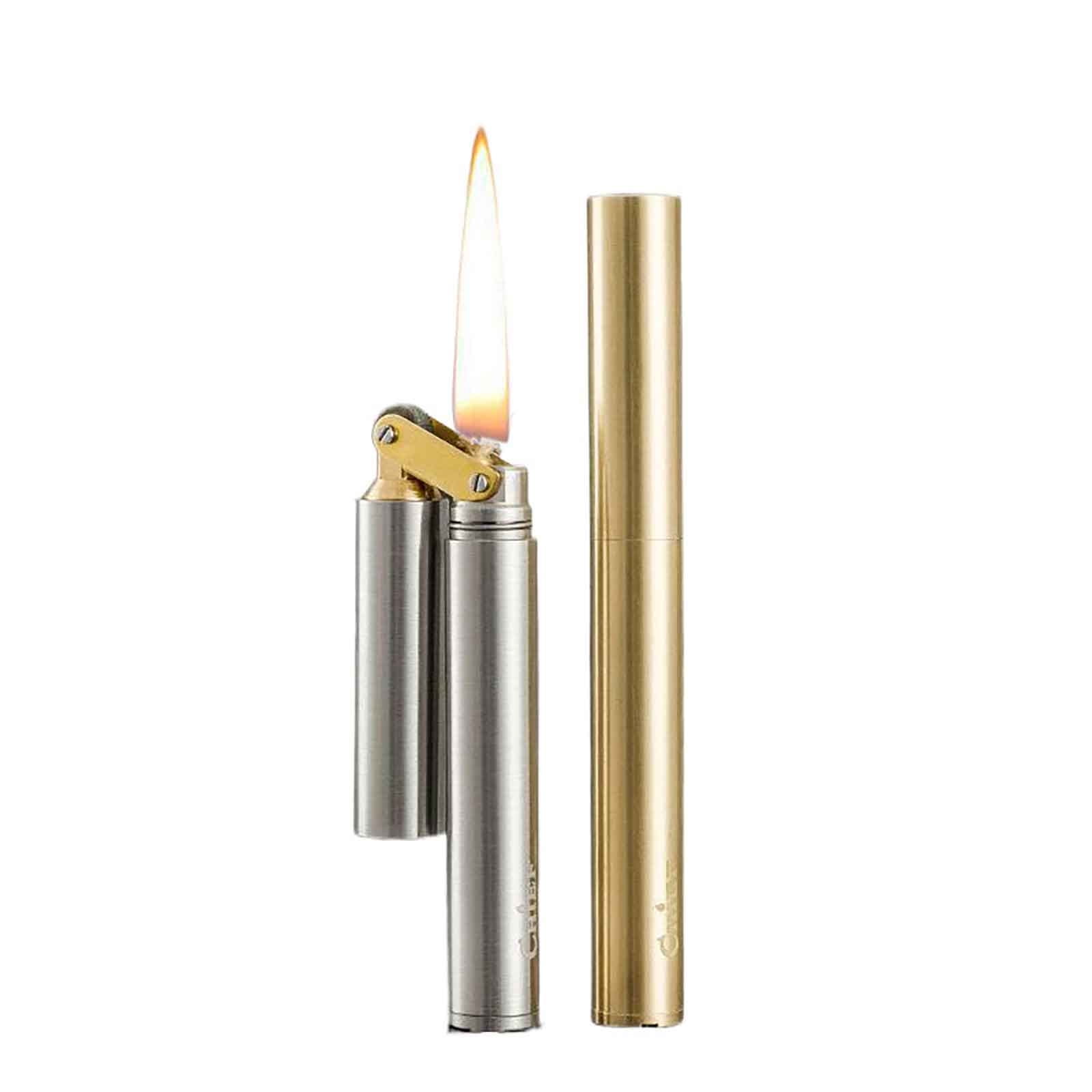 xqxayjr 2Pcs Brass Lighter Vintage Retro Drawer Automatic Ignition Kerosene Lighter, Solid Brass Windproof Refillable Lighter, Antique Pocket Lighter for Camping Hiking and Kits, Classic Style