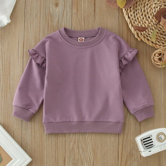 HUANBAI Toddler Fall Girls Winter Long Sleeve Solid Color Ruffles Tops Sweatshirt Clothes Girls Long Sleeve Hoodies 3-4 Years
