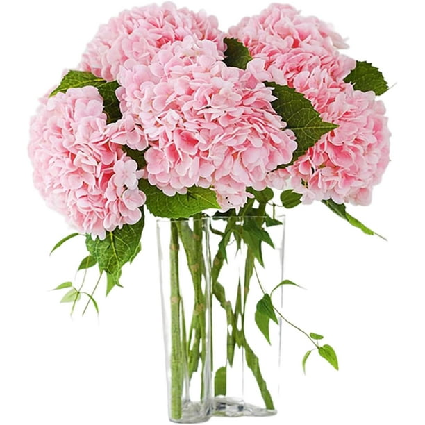XmhyTop piezas de flores de hortensia artificiales de 21 pulgadas, grandes, naturales y realistas, con tacto real (rosa)