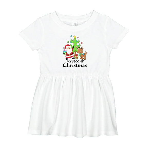 Inktastic My 2nd Christmas with Santa Reindeer and Tree Girls Baby Dress