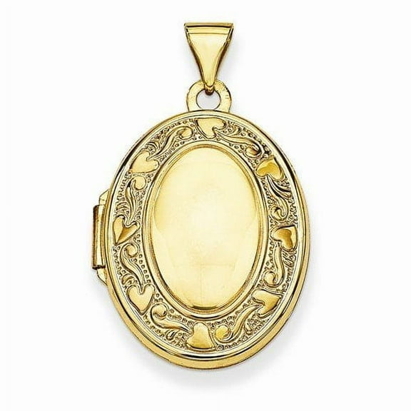 Solid 14k Yellow Engraved Gold Oval Locket - 5/8 Inch X 3/4 Inch Solid 14K Yellow Gold