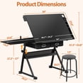 thumbnail image 2 of HomGarden Wood Adjustable Drafting Table W/Power Outlet & Stool, Tiltable Slide-Out Drawing Desk Indoor, Black, 2 of 12