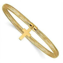 Real 10K Yellow Gold Women's Mesh Heart popular Pendant Charm Bangle Bracelet 4mm 7.5in