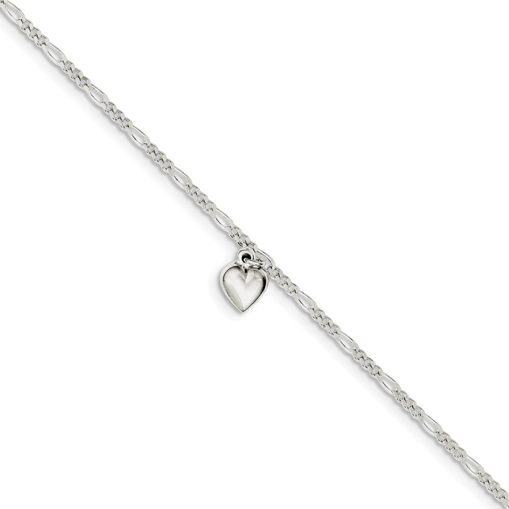 FB Jewels Solid 925 Sterling Silver Polished Heart Star and Dolphin Anklet