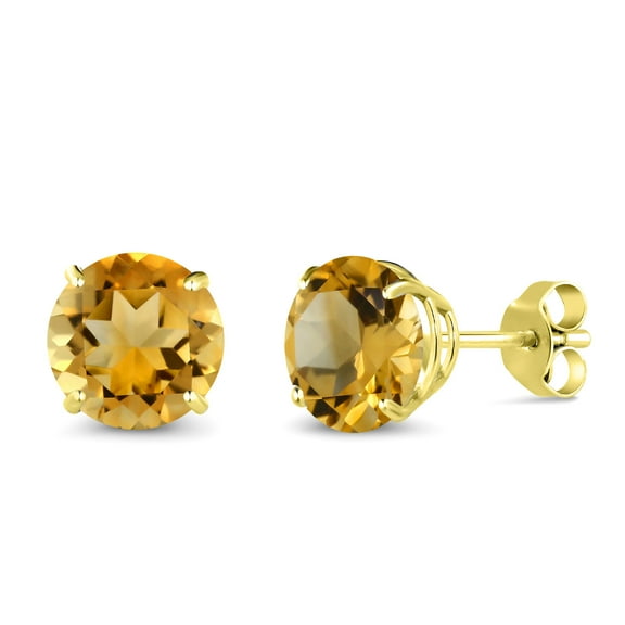 Gem Stone King 14K Yellow Gold Yellow Citrine Stud Earrings for Women Men (2.60 Cttw, Gemstone Birthstone, Round 7MM)