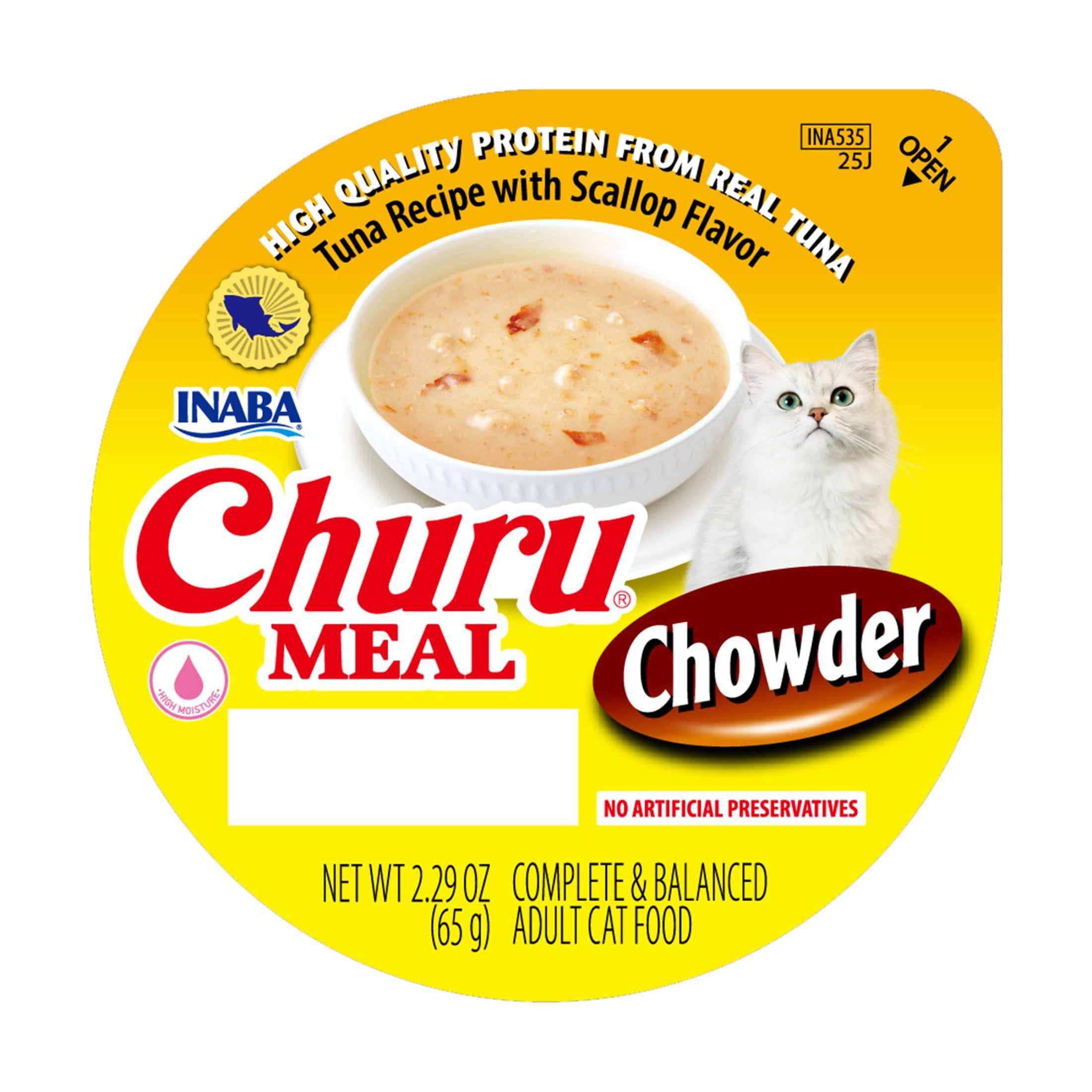(12 pack) INABA Churu Meal Chowder Adult Wet Cat Food, 2.29 oz cup, 1-count, Tuna Recipe with Scallop Flavor
