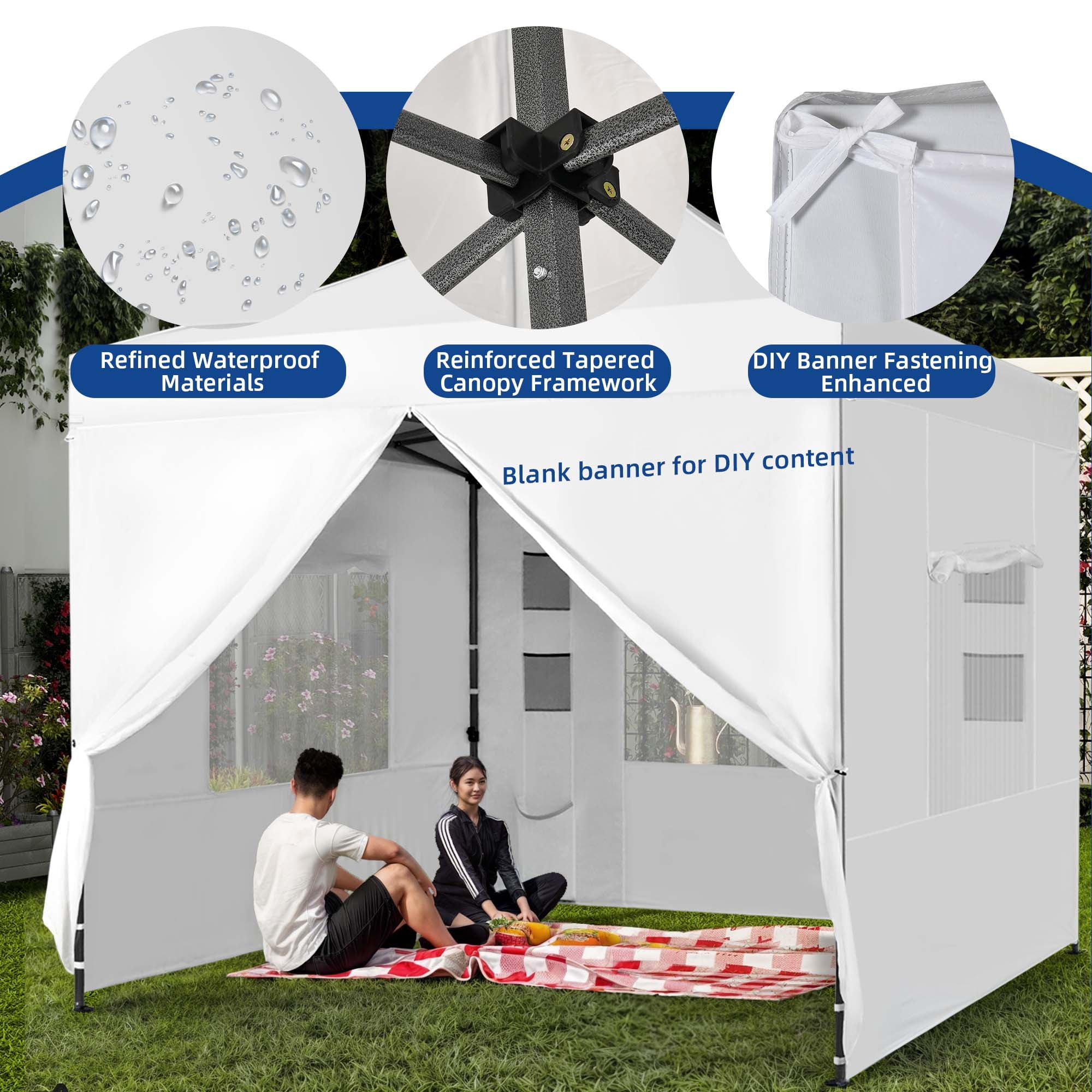 Uforic 10x10ft Outdoor Pop Up Canopy Tent with 4 Removable Sidewalls - White