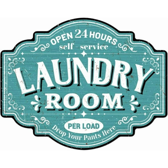 Vintage Laundry Room Metal Tin Sign 14x11 Inch Funny Retro Home Tin Sign Open 24 Hours Self Service Laundry Room Wall Art Poster Plaque Decor for Shopping Malls Hotels Bathroom Decor