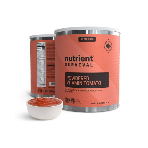 Nutrient Survival Tomato Powder, Powdered Vitamin Tomato (30 Servings) Emergency Food Supply & Camping Supplies for Soups, Sauces, Meatloaf, 40 Nutrients, Shelf Stable up to 25 Years, One Can