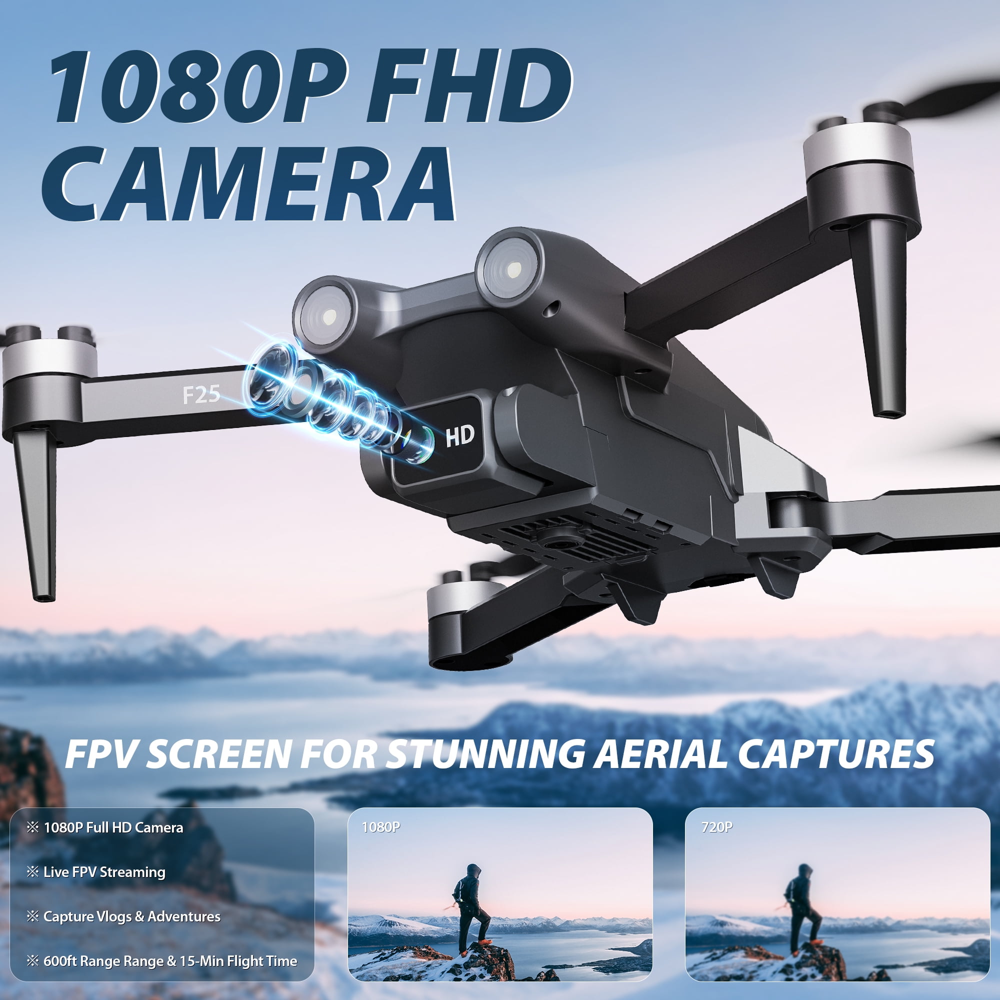 Contixo F25 GPS Drones for Adults with Camera, Foldable RC Drone with 1080P 4.3 Inch FPV Screen, 16-Min Flight, Black