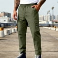 thumbnail image 2 of Kilaqueen Cargo Pants for Men Solid Color Drawstring Elastic Waist Pants with Pockets Hiking Travel Athletic Stretch Pants, 2 of 8