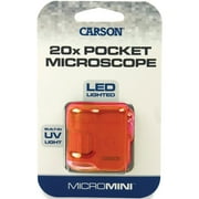 Carson MicroMini 20x LED Lighted Pocket Microscope with Built-In UV and LED Flashlight, Orange