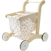 Hearthsong Wooden Shopping Cart for Pretend Play with Natural Finish, Real Rolling Wheel and Removable Cloth Basket