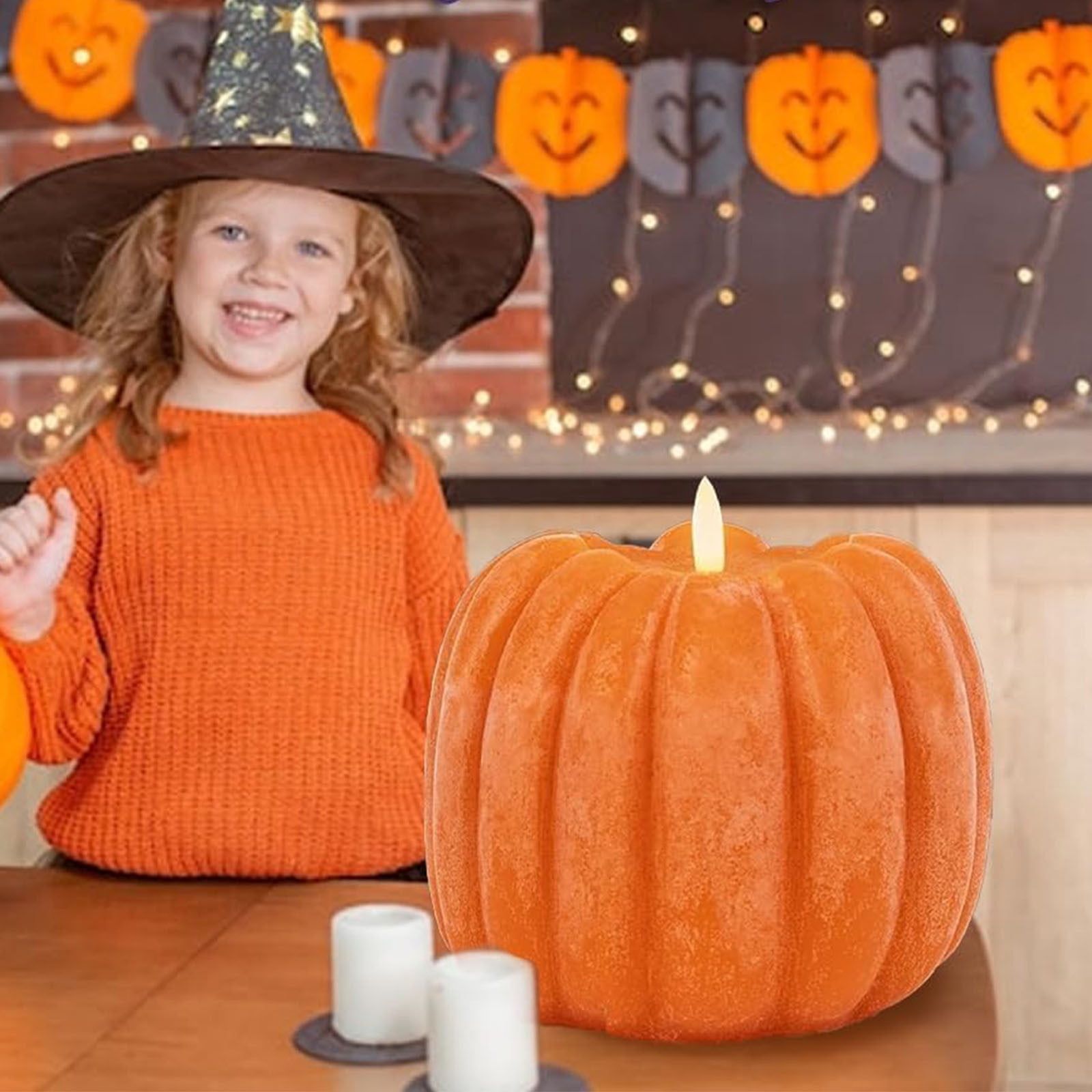 Flameless Wax Pumpkin Candle with Remote, Timer, Dimmer, LED Battery Operated Flickering Candle for Thanksgiving Halloween, Fall Harvest Decor