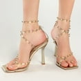 thumbnail image 2 of FSJ Women Open Square Toe Clear Strap Gladiator Sandals Studded Cross Strap Stiletto High Heels Sexy Cocktail Party Prom Shoes Size 8 Gold, 2 of 5