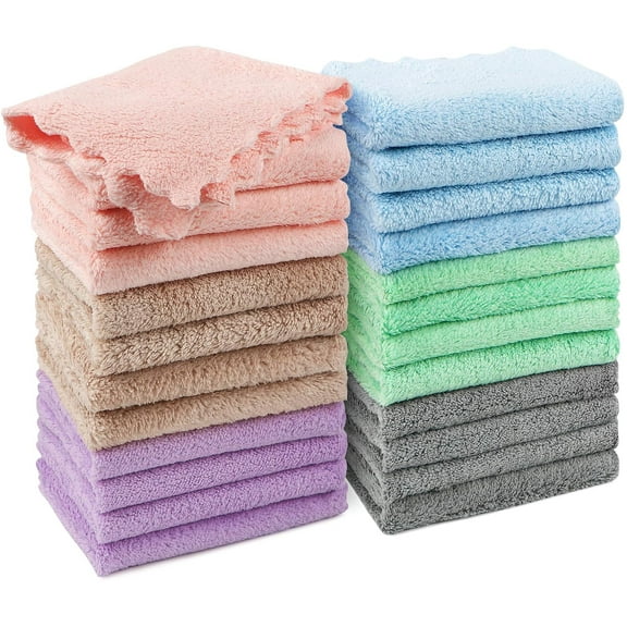 Baby Washcloths 24 Pack, Microfiber Coral Fleece Baby Bath Face Towels, Extra Absorbent and Soft Wash Cloths for Newborn, Infant, and Toddlers, Baby Boy Girl Washcloth for Face and Body 7x9