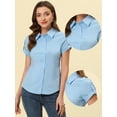 thumbnail image 2 of Camisa Casual Allegra K Para Mujer De Trabajo De Manga Corta Con Botones Azul claro M, 2 of 3
