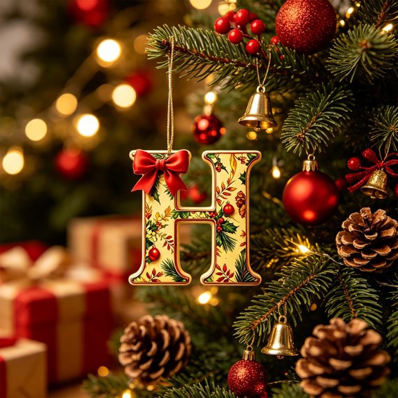 Christmas Alphabet Letter Acrylic Ornaments, 3.15 inch Custom Initial Hanging Decor with Red Bow, Personalized Xmas Tree Holiday Home Decoration