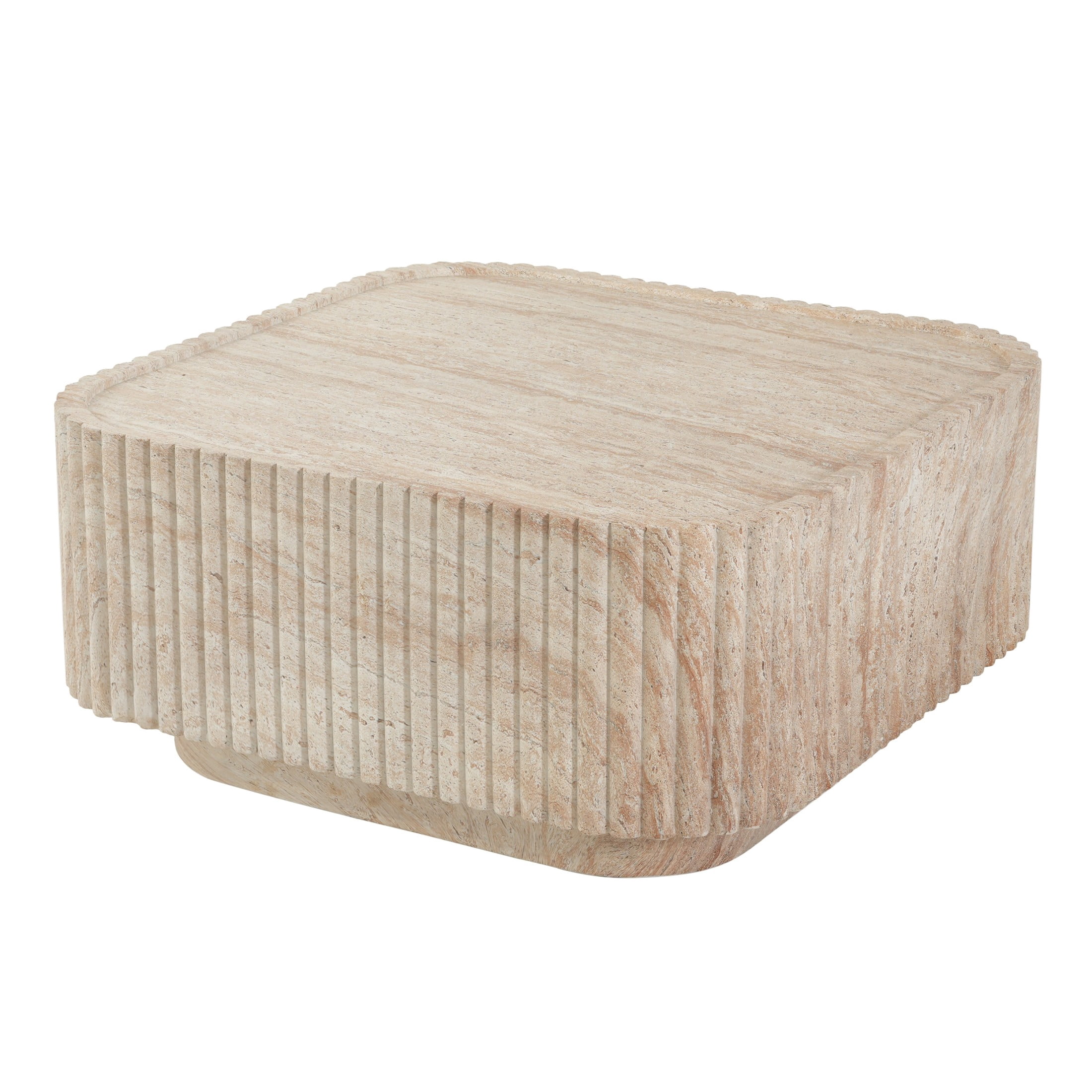 Christopher Knight Home 32" Modern Outdoor Patio MGO Faux Marble Square Coffee Table, Travertine