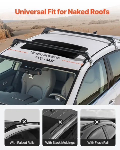 Universal Fit Roof Rack Cross Bars for Naked Flush Roofs 165 LBS Capacity Lockable Heavy Duty Aluminum Rooftop Luggage Carrier