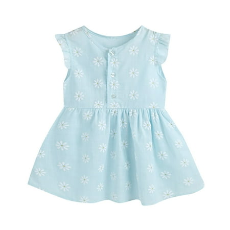 

Summer Flower Print Girls Dresses Short Sleeve Ruffled Vest Princess Dress Baby Girl Clothes